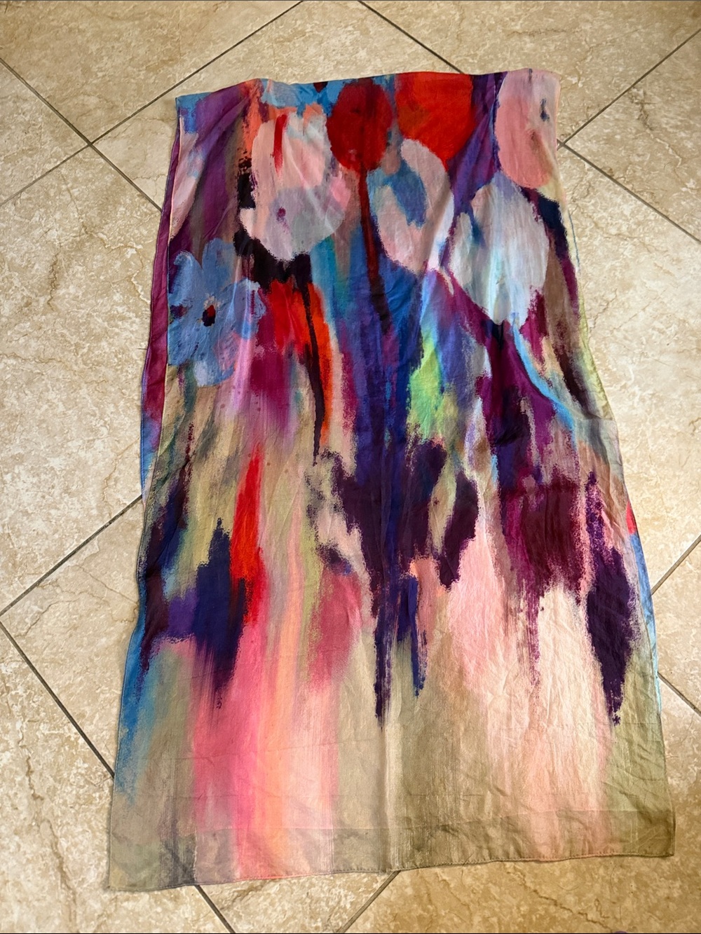 Patta Abstract Watercolor Swim Sarong in Red, Pink, Blue & Purple